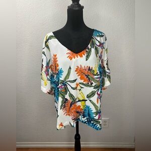 AUW Tropical Floral Short‎ Sleeve Blouse Size Large